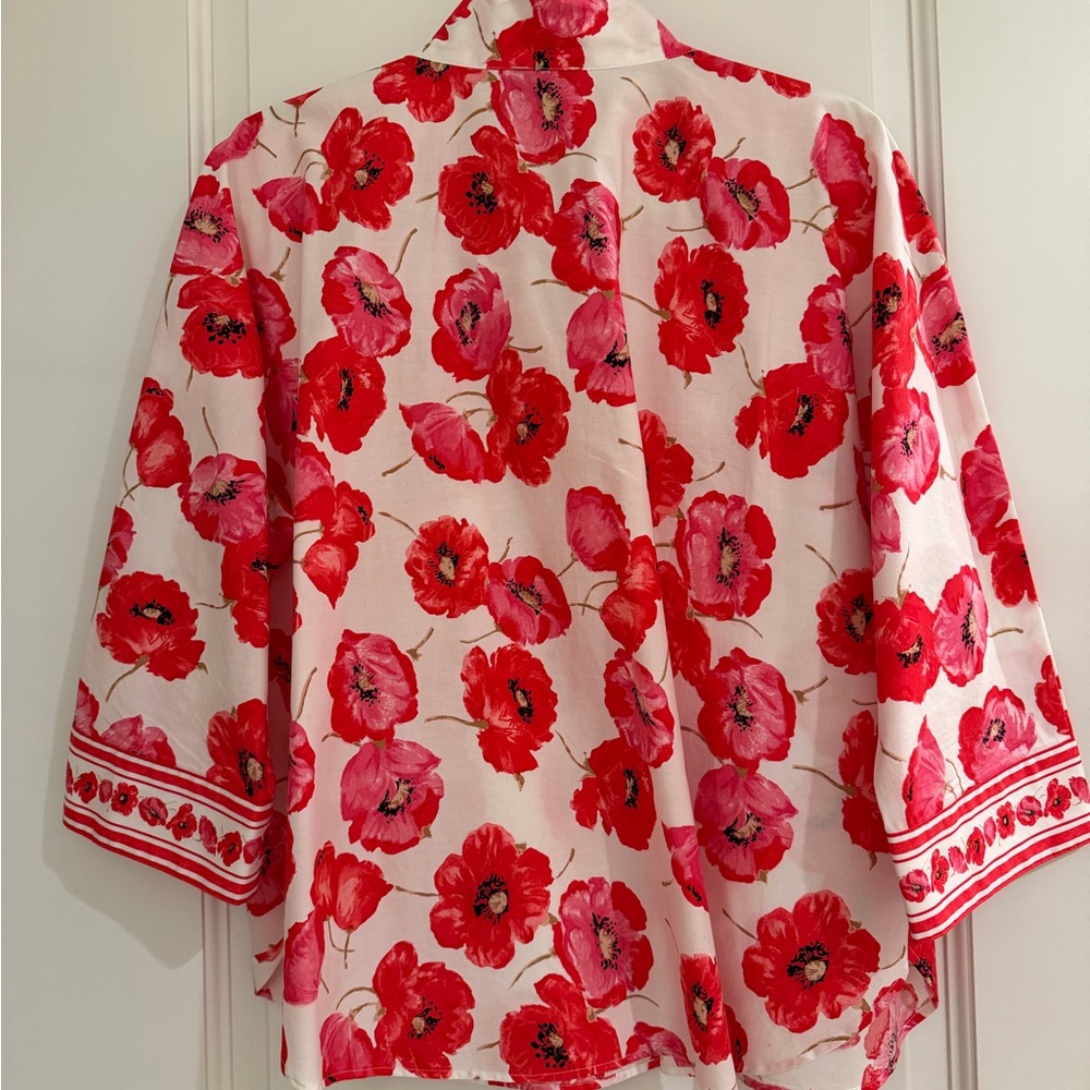 Talbots Red and Pink Floral Poppy Button-Front Tunic - Picture 5 of 6